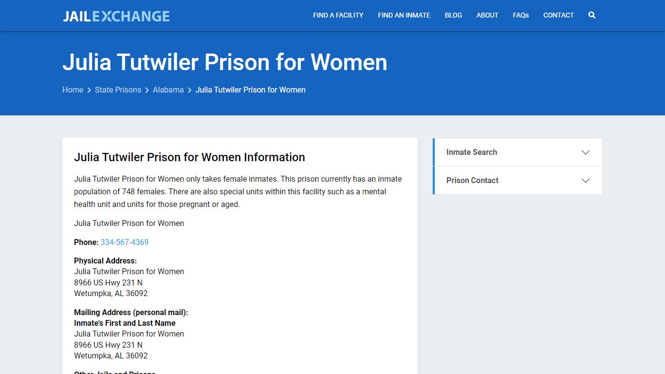 Julia Tutwiler Prison for Women Inmate Search, AL - Jail Exchange